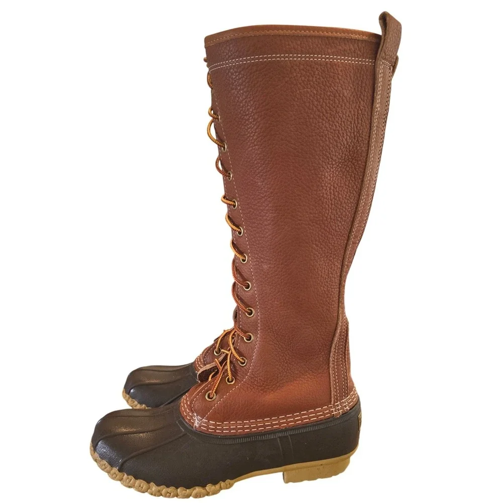 LL Bean Boots Womens 8 Knee High Duck Boots Flannel Lined Leather Waterproof